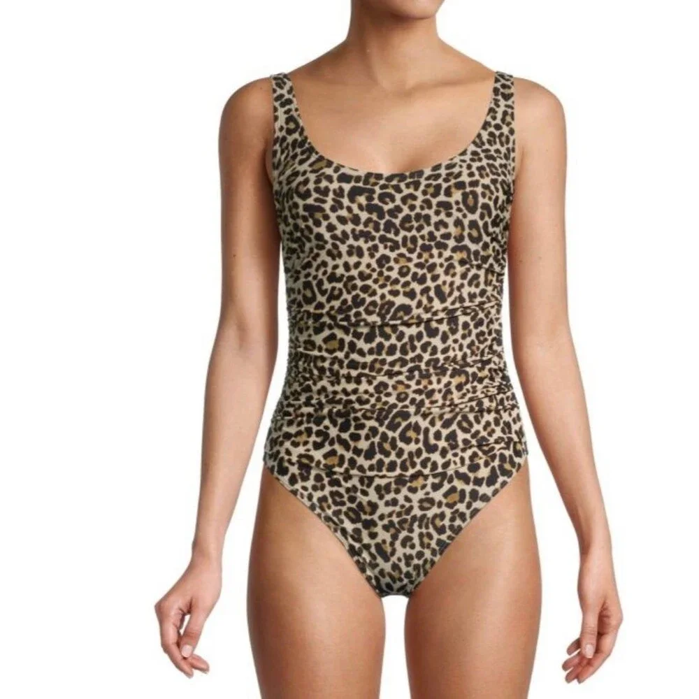 DKNY Women's Leopard-Print One Piece Swimsuit  Suntan Size 12  New with Tags - Picture 7 of 9